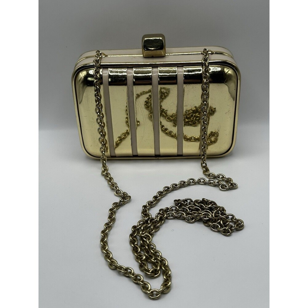 Aldo Gold Hardware Cream Box Clutch Minaudière Crossbody Chain Strap Purse